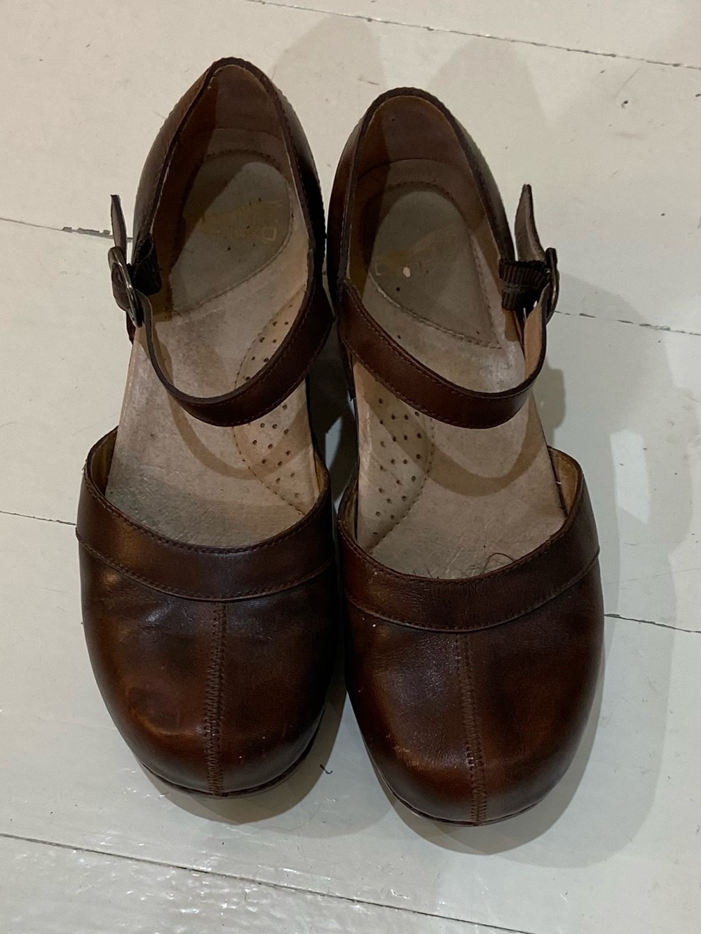 Dansko Brown Leather Mary Jane Wedge Clogs